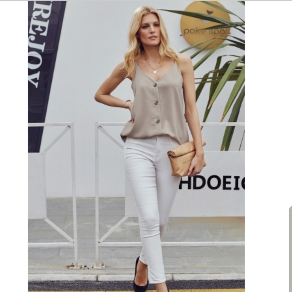 Nude buttoned spaghetti strap tank - Picture 7 of 7